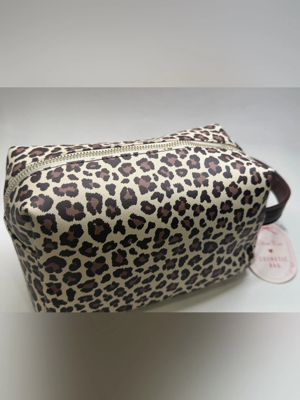 Leopard Print Cosmetic Pouch in Beige and Brown